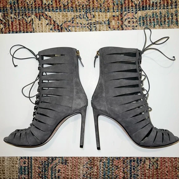 Francesco Russo Lace Up Suede Heels - Picture 4 of 7